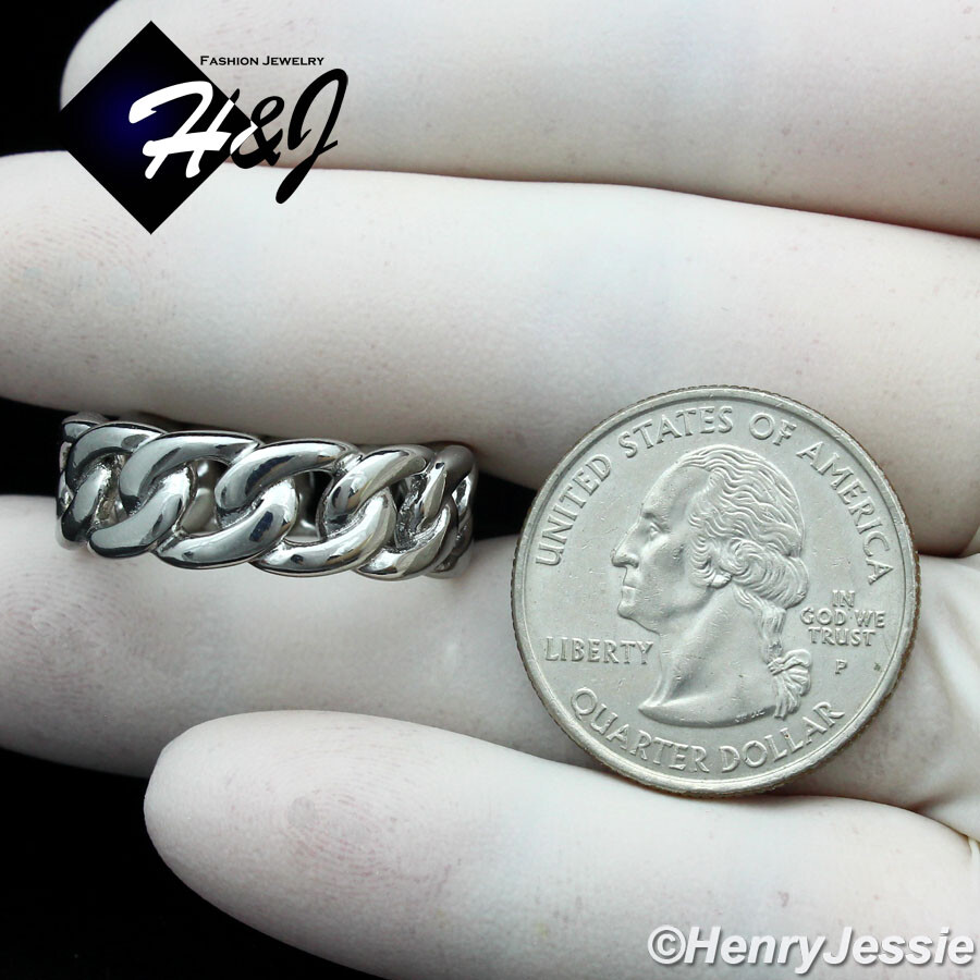 MEN WOMEN Stainless Steel 7mm Silver Cuban Curb Link Ring Size 6-12*R132