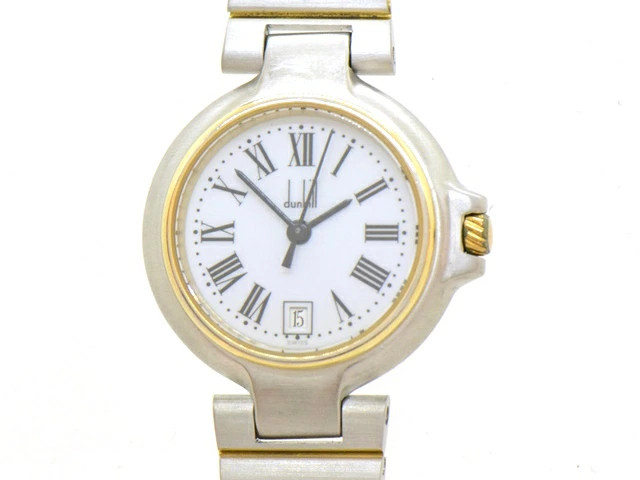 Dunhill Millennium Watch Stainless GP Quartz White Roman Dial Ladies Used 473