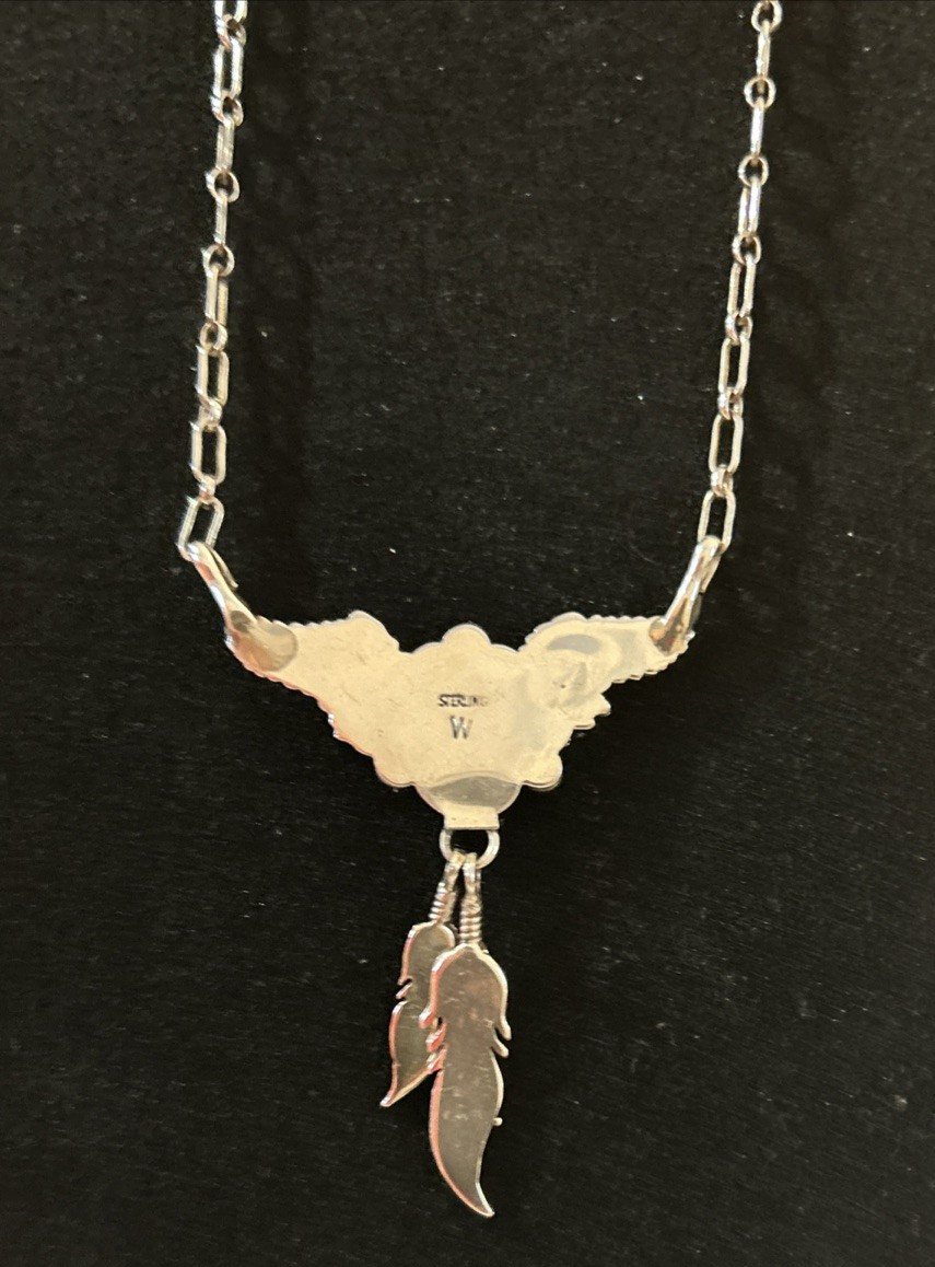 Vintage Navajo Shop-Cast Sterling Silver Feather Necklace 10.7 Grams 16″ Chain