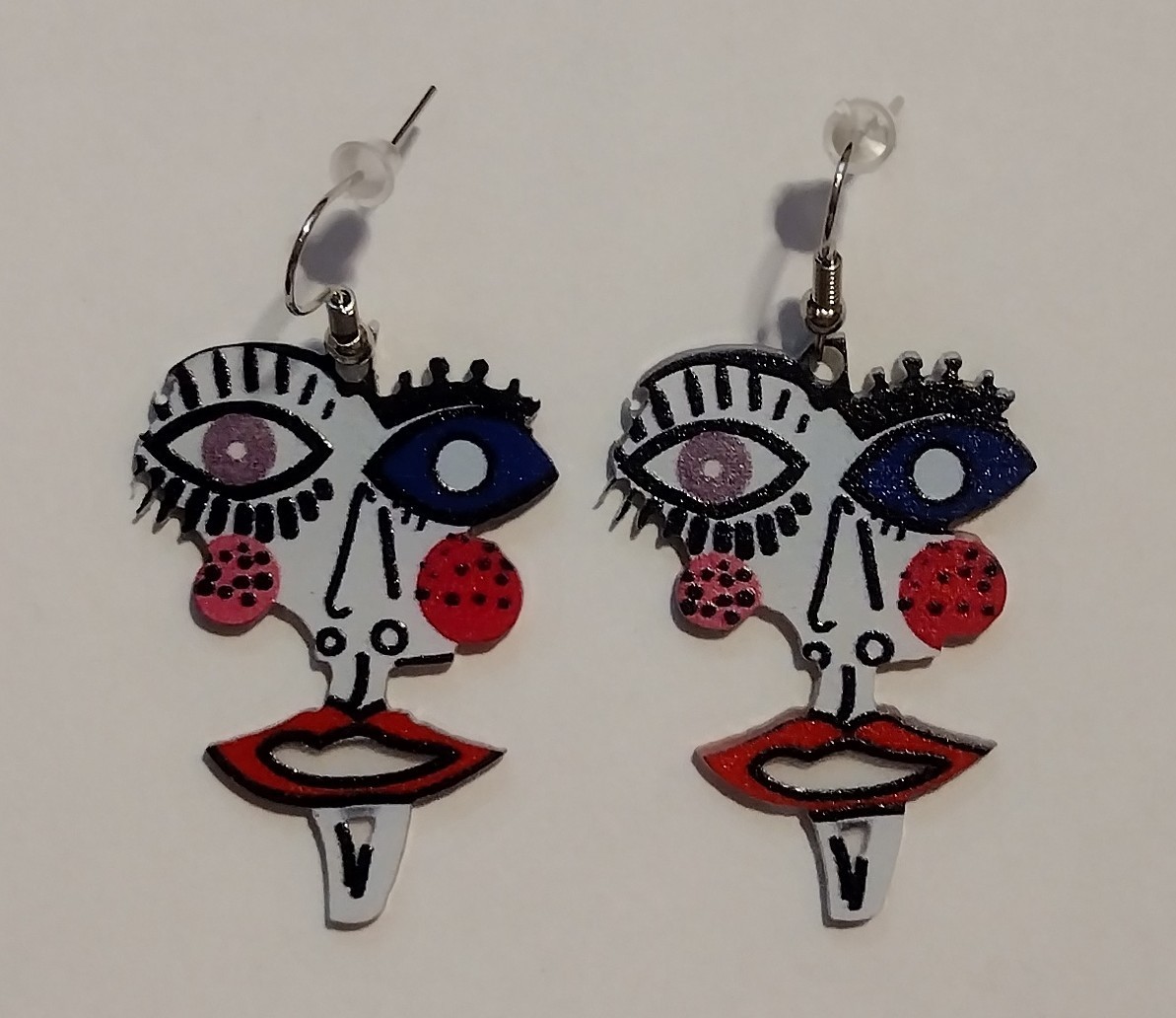 Picasso Face Art Artist Abstract Painting Artisan Dangle Drop Silver Earrings