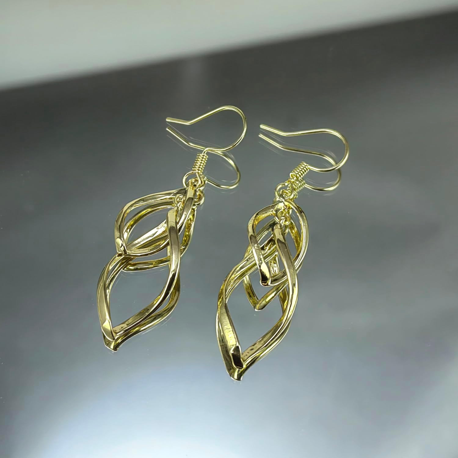 14K Gold Dangle Earrings for Women Trendy Double Spiral Drop Dangly Earrings Sta