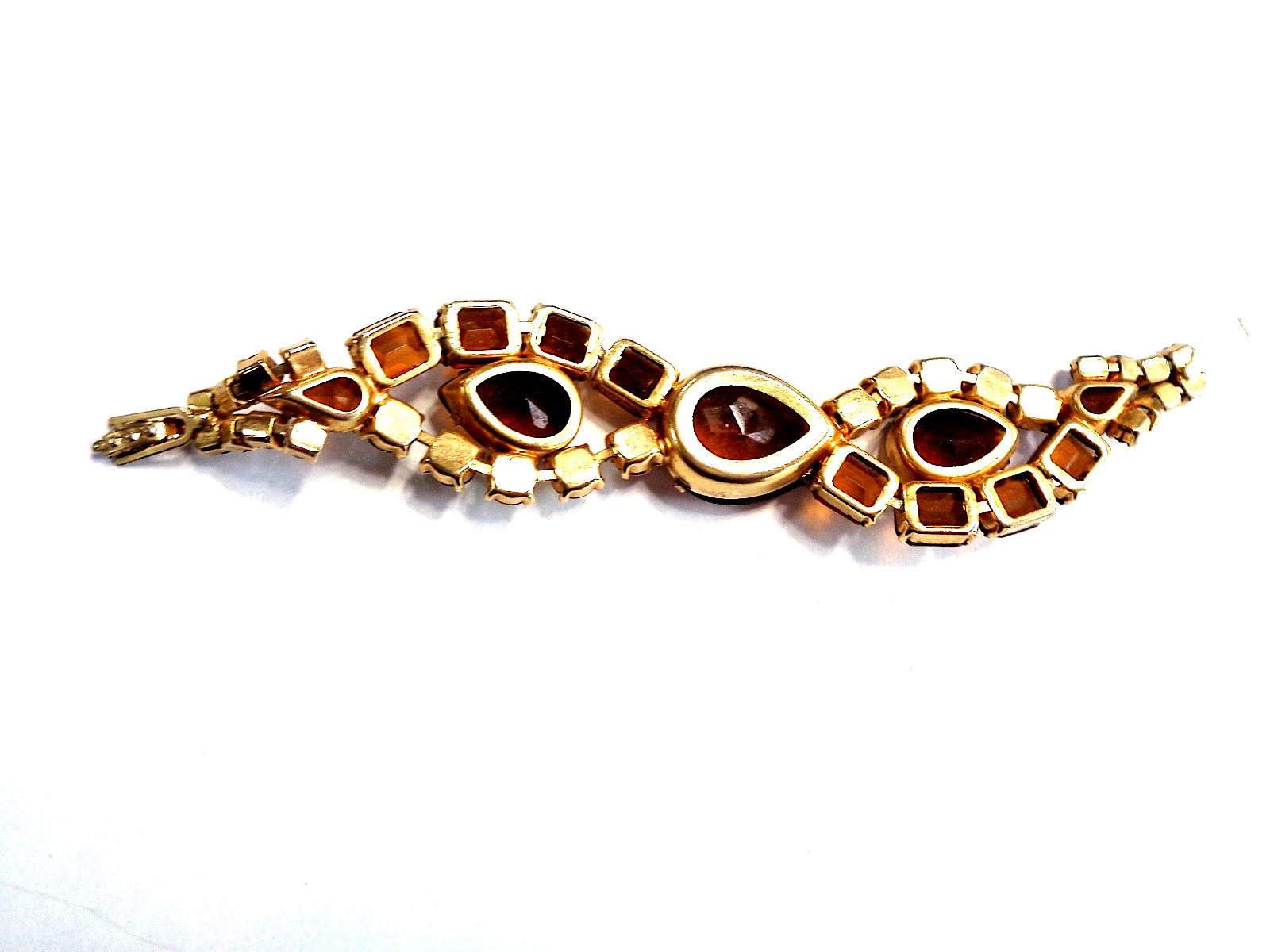 Rare Stunning Vintage Brown & AB Rhinestone Bracelet – Extra Lg Stones Prong Set