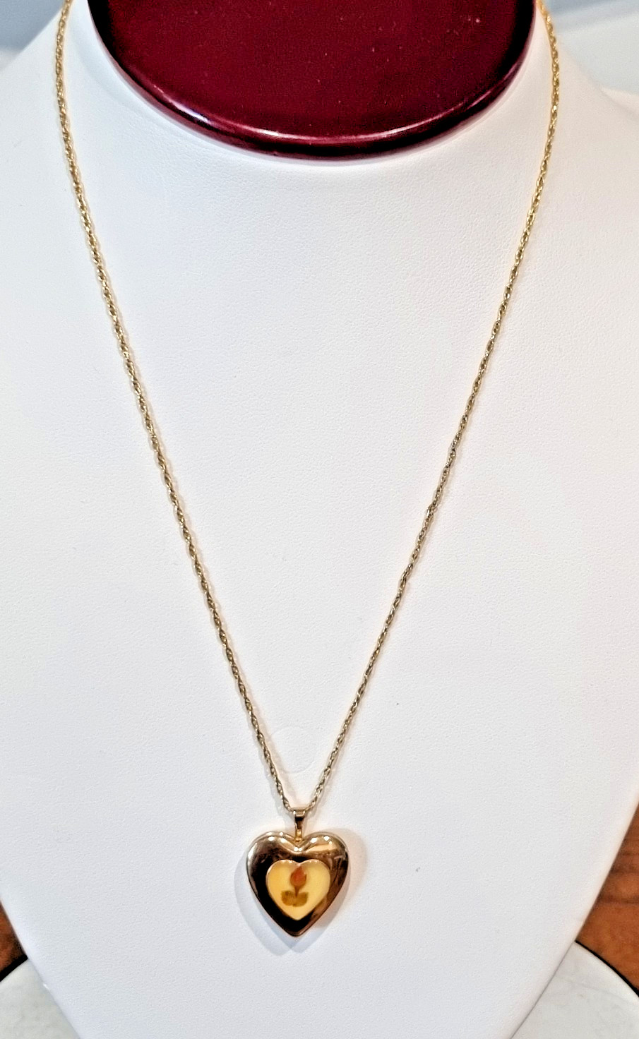Vintage 14K GF Real Rosebud Heart Locket PPC USA 12K GF Chain 1960-70s See Video
