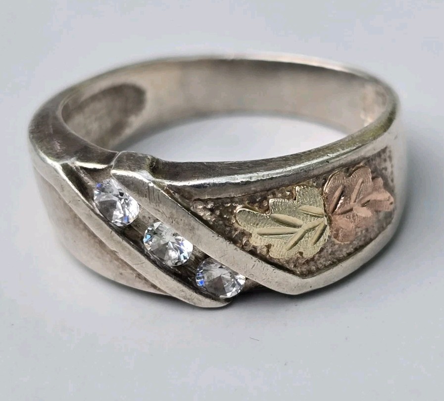 Black HILLS Sterling Silver 1OK GOLD Ring Size 11 w/ 3 Gemstone – 9mm x 4mm 7gms