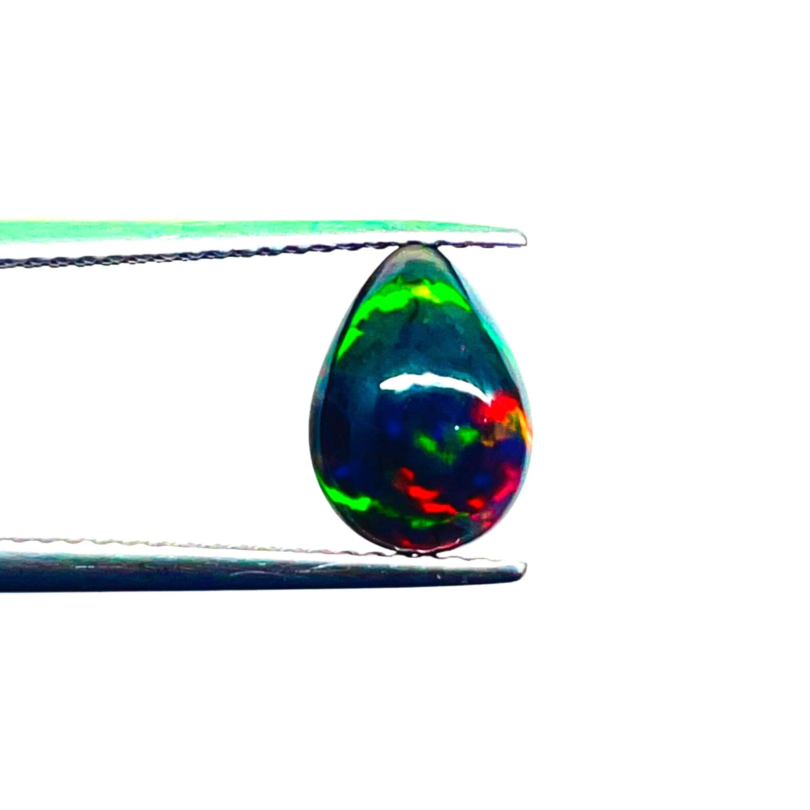 1.08 Ct Natural Ethiopian Black Opal 9.5x7mm Pear Multi Fire Cabochon Gemstone
