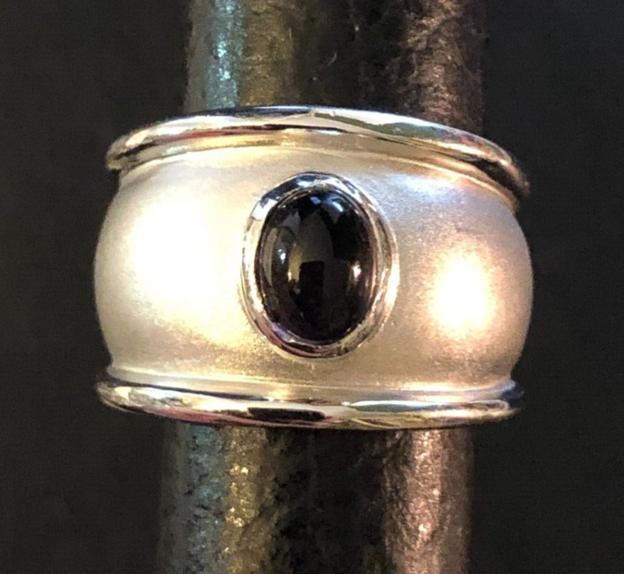 Sterling Silver Ring Cigar Band Matte Simulated Amethyst Cab 5×7 Sz6 7g 925 3341