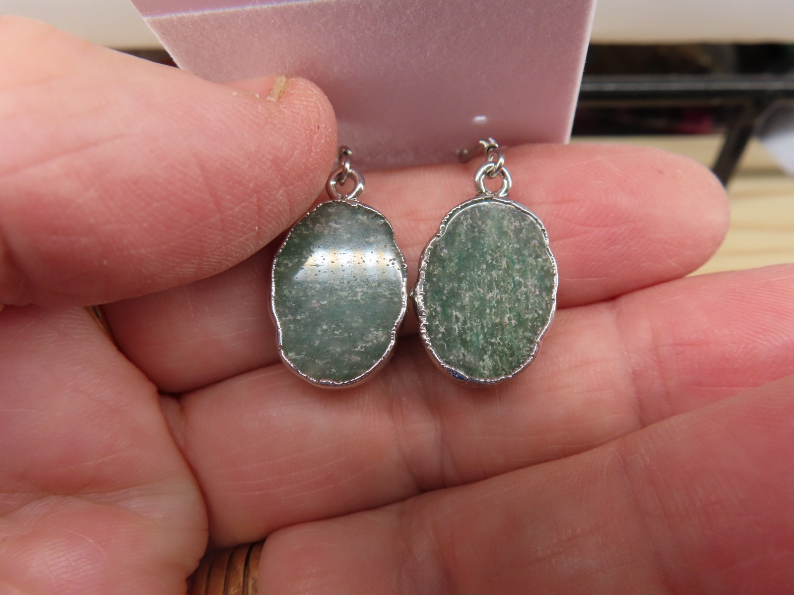 Etched Tree in Green Stone 1.75″ Drop Earrings