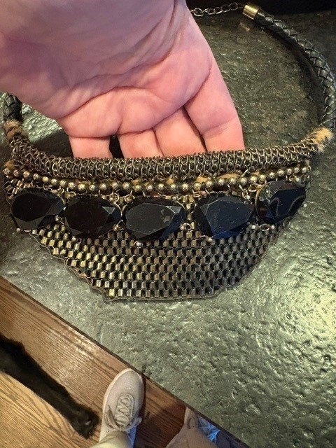 Gunmetal Chain with Large Black stones- Chico