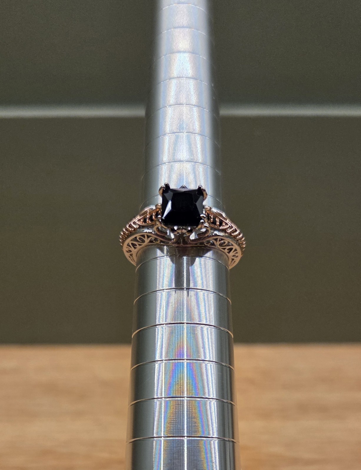 1.5 CT Princess Black Onyx Vtg Style 925 Silver Rose Gold Filigree Ring New Sz 7