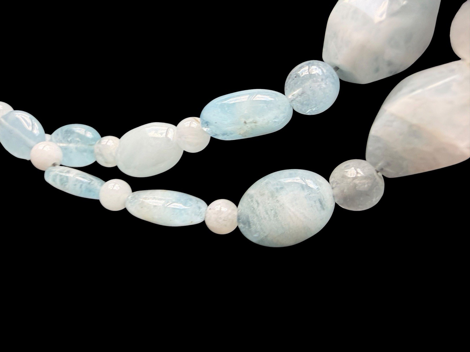 Signed Jay King DTR Sterling Silver Double Strand Aquamarine Beaded Necklace
