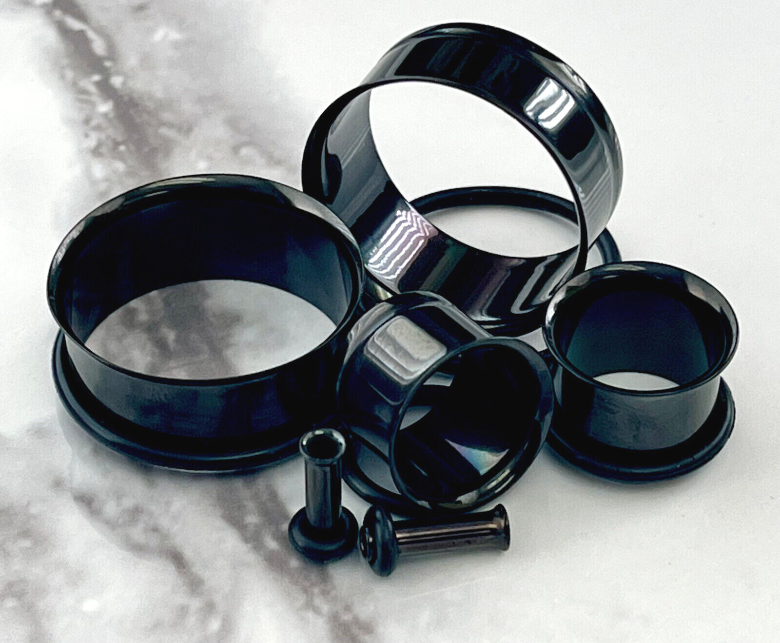 PAIR Black Single Flare Tunnels Ear Plugs Gauges PVD Plated Surgical Steel