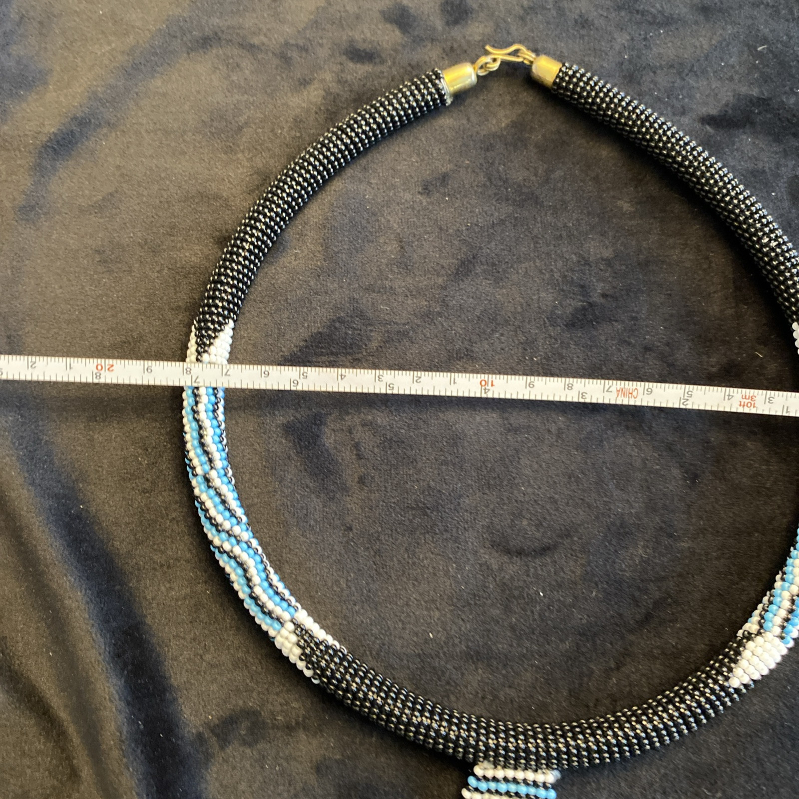 Maasai Tribal Ethnic African Style Beaded Ceremony Necklace Choker Blue Black