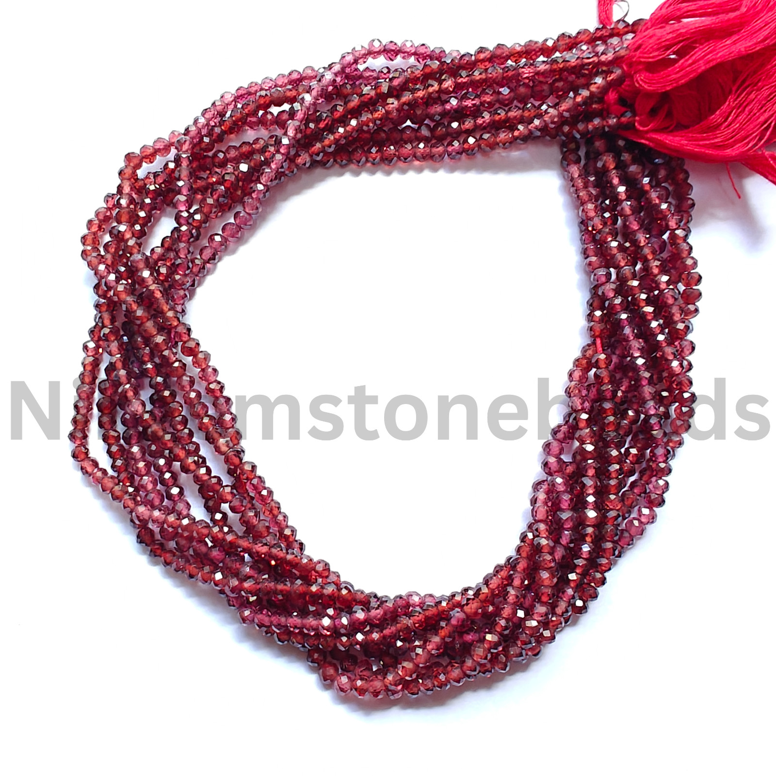 Natural Red-Pink Garnet Beads, Micro Faceted Round Cut Gems, 3.50-3.75 MM.