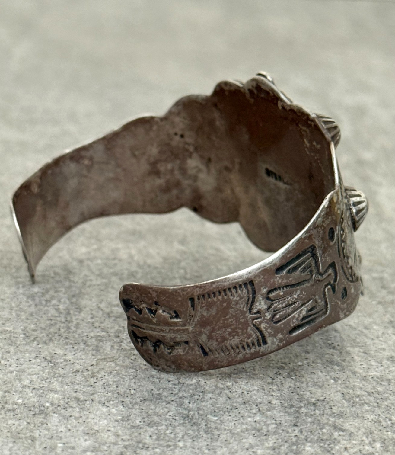 OLD FRED HARVEY era Navajo THUNDERBIRD Turquoise Sterling Bracelet 37+g 7.1 in