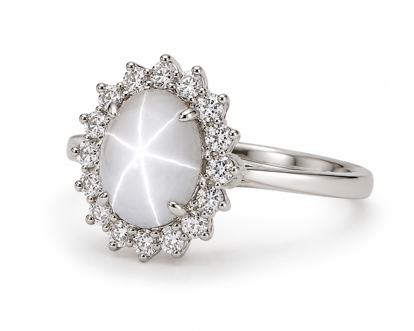 6 Rays White Lindy Star Sapphire Ring 925 Sterling Silver Wedding Ring For Her