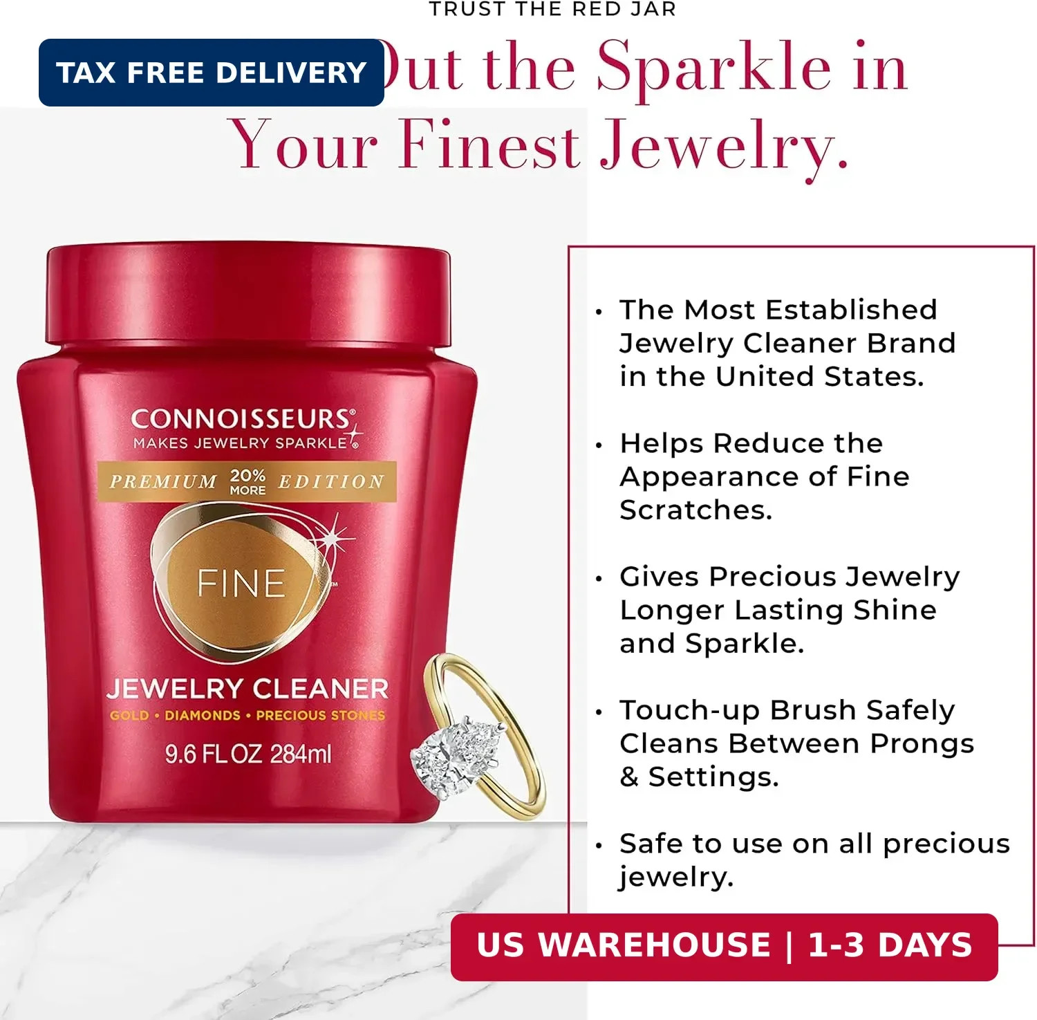 CONNOISSEURS Premium Edition Jewelry Cleaner, Value Size 9.6oz – Pick from Fine,