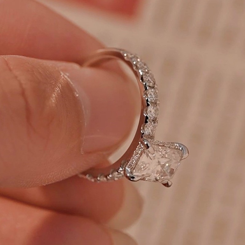 1.95Ctw Radiant Cut Moissanite Hidden Halo Engagement Ring 14K White Gold Plated