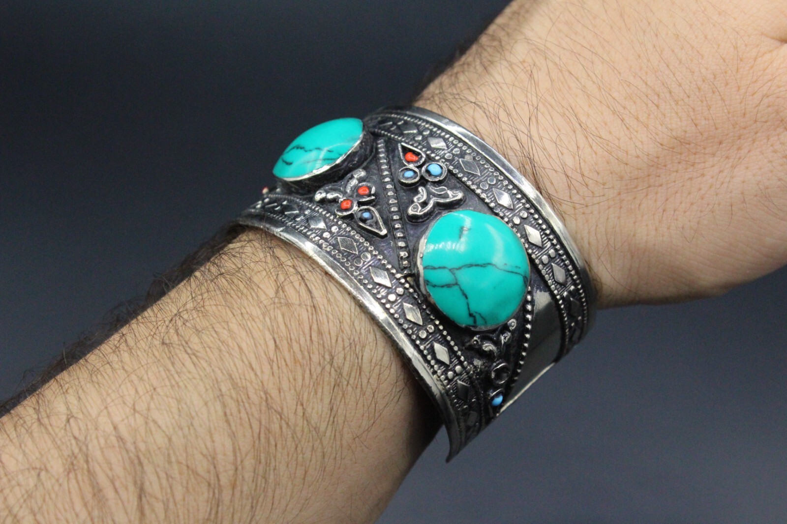 Afghan Cuff Bracelet, Malachite Stones Cuff Bracelet, Boho Cuff Bracelet #B04