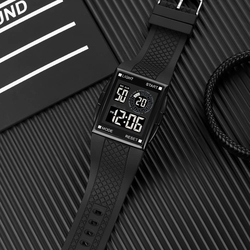Unisex Digital LED Sports Watch – Waterproof Alarm Bracelet with Backlight, Rubb