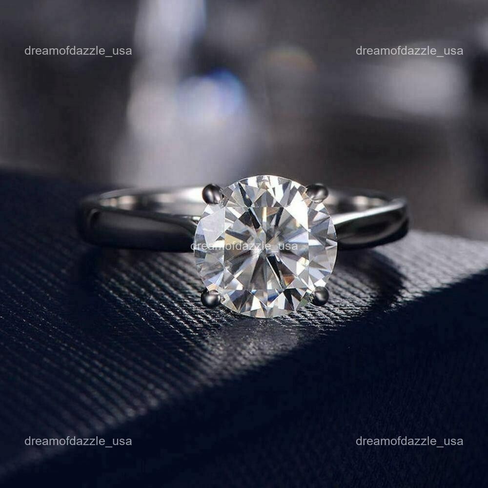 14K White Gold Lab Grown Diamond No Stone Statement Anniversary Solitaire Ring