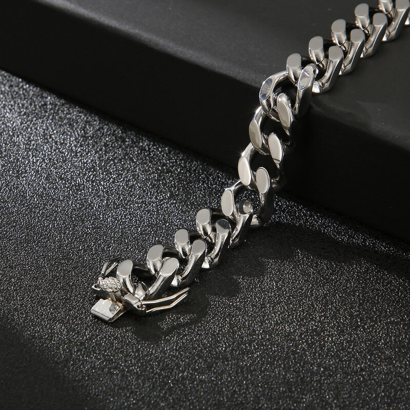 12mm 8.66” pure stainless steel cuban curb link chain bracelet bangle silver