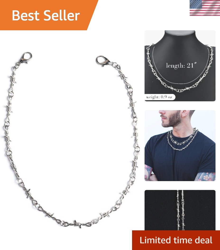 Punk Gothic Barbed Wire Chain Necklace Bracelet – Silver Jewel for Men & Women