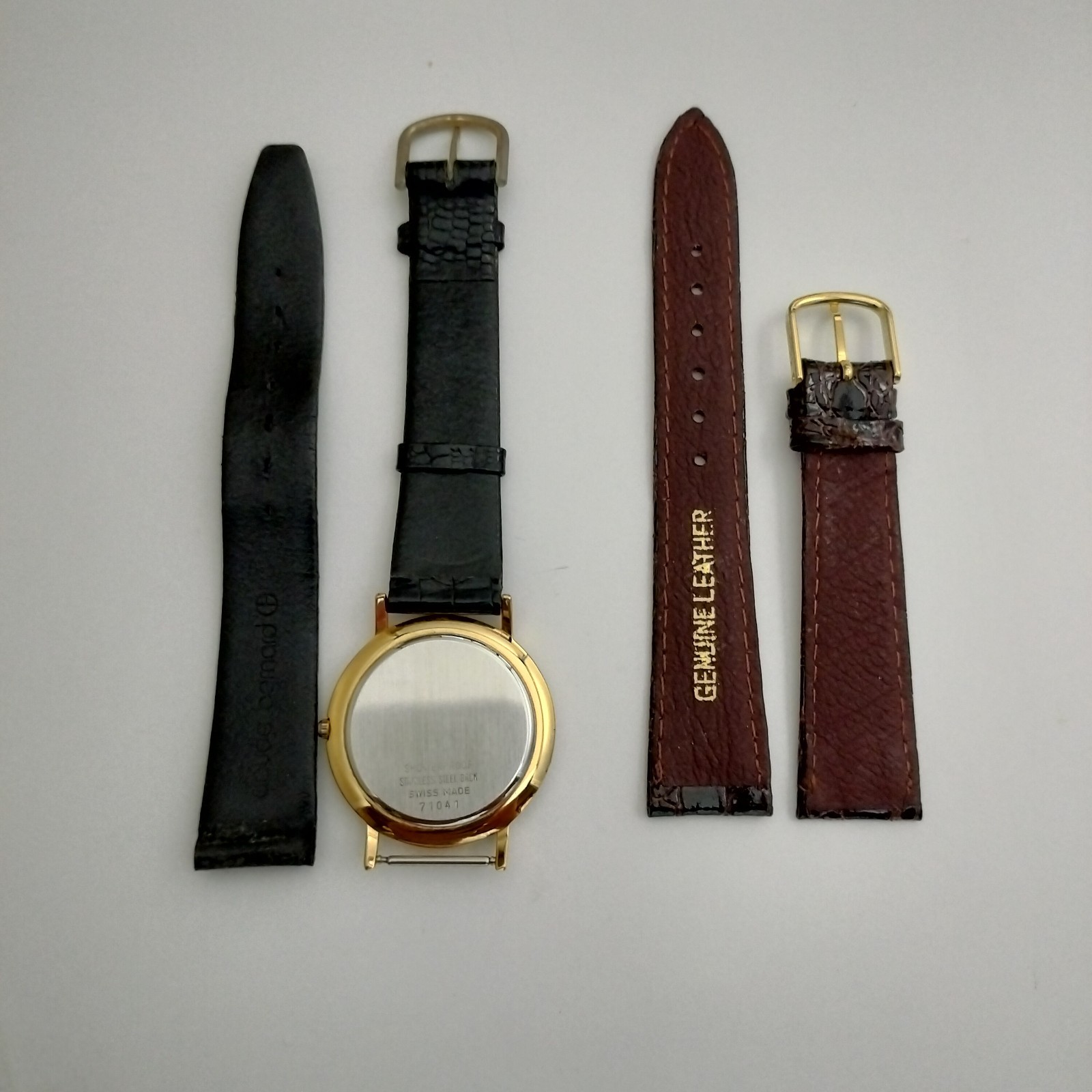 Claude Bernard Swiss Made Watch ETA 955.414 Date Black Gold Luxury Extra Strap