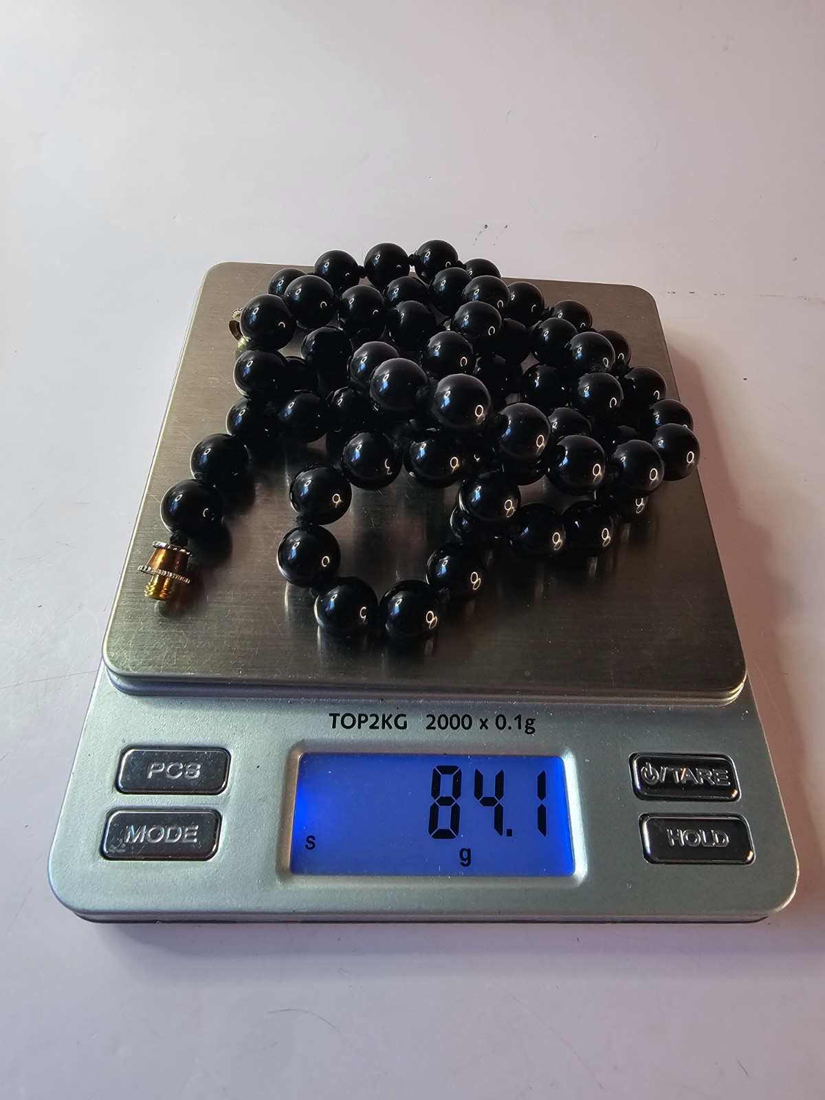 Vintage Black Glass Beaded Necklace 29″ Knotted 9.7mm