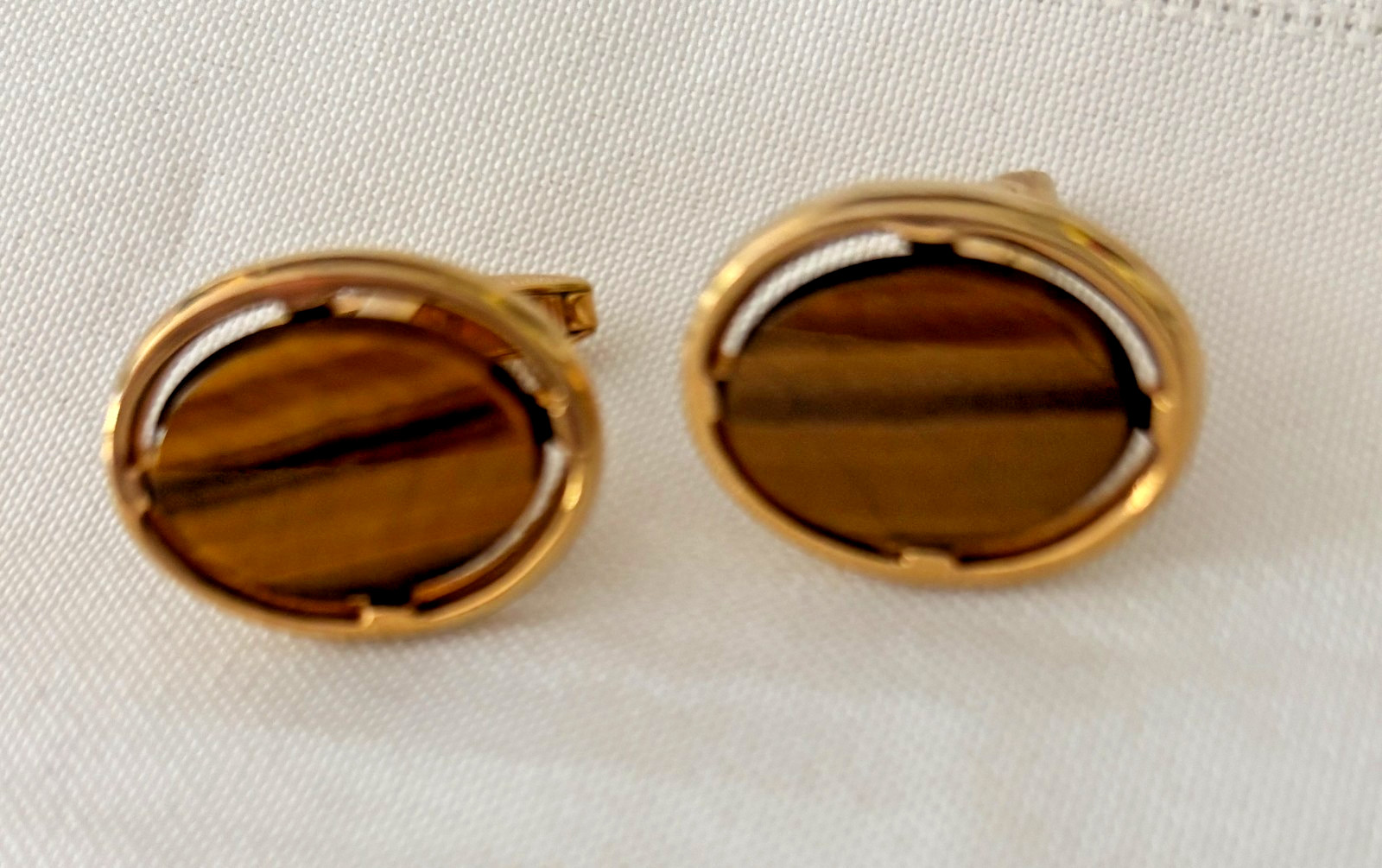 Vintage Foster Classic Cufflinks-Gold Tone W/Tiger Eye Stones-Oval Shaped-Signed