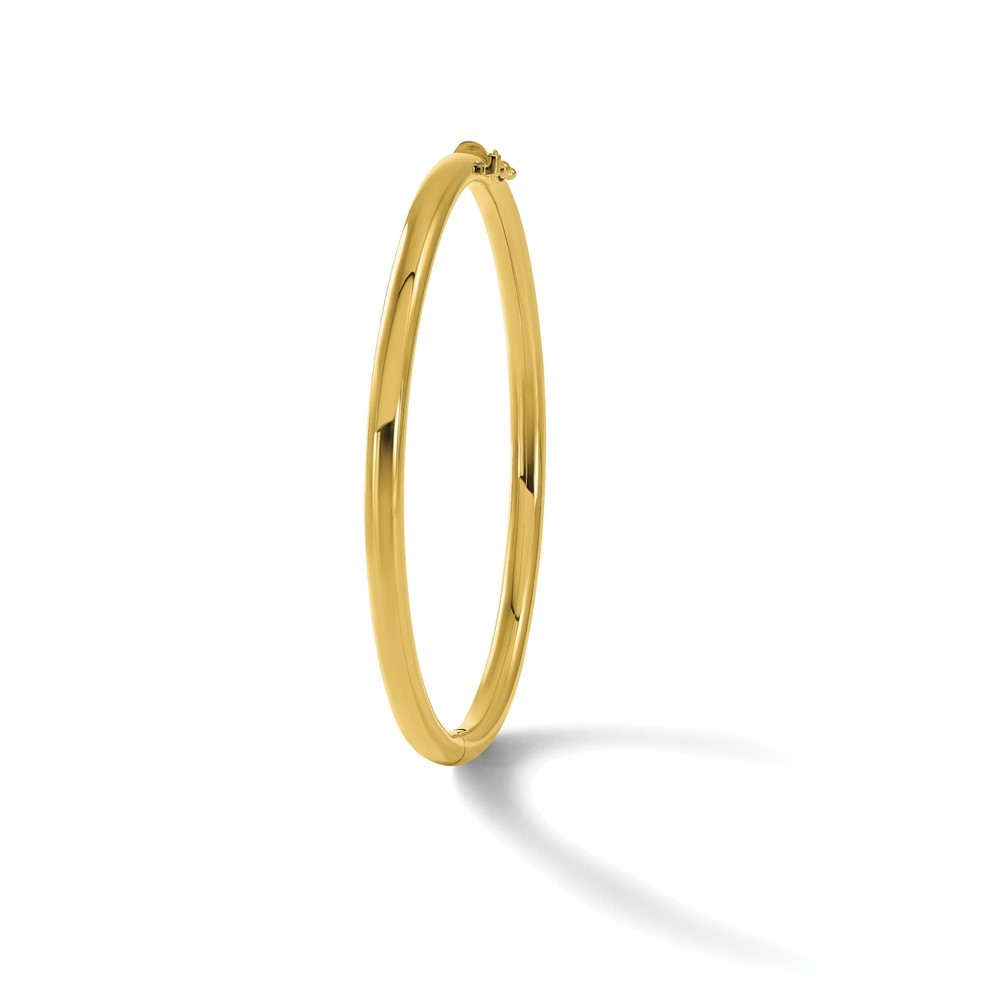 18K Yellow Gold Polished 4mm Plain Hinged Bangle Bracelet For Her
