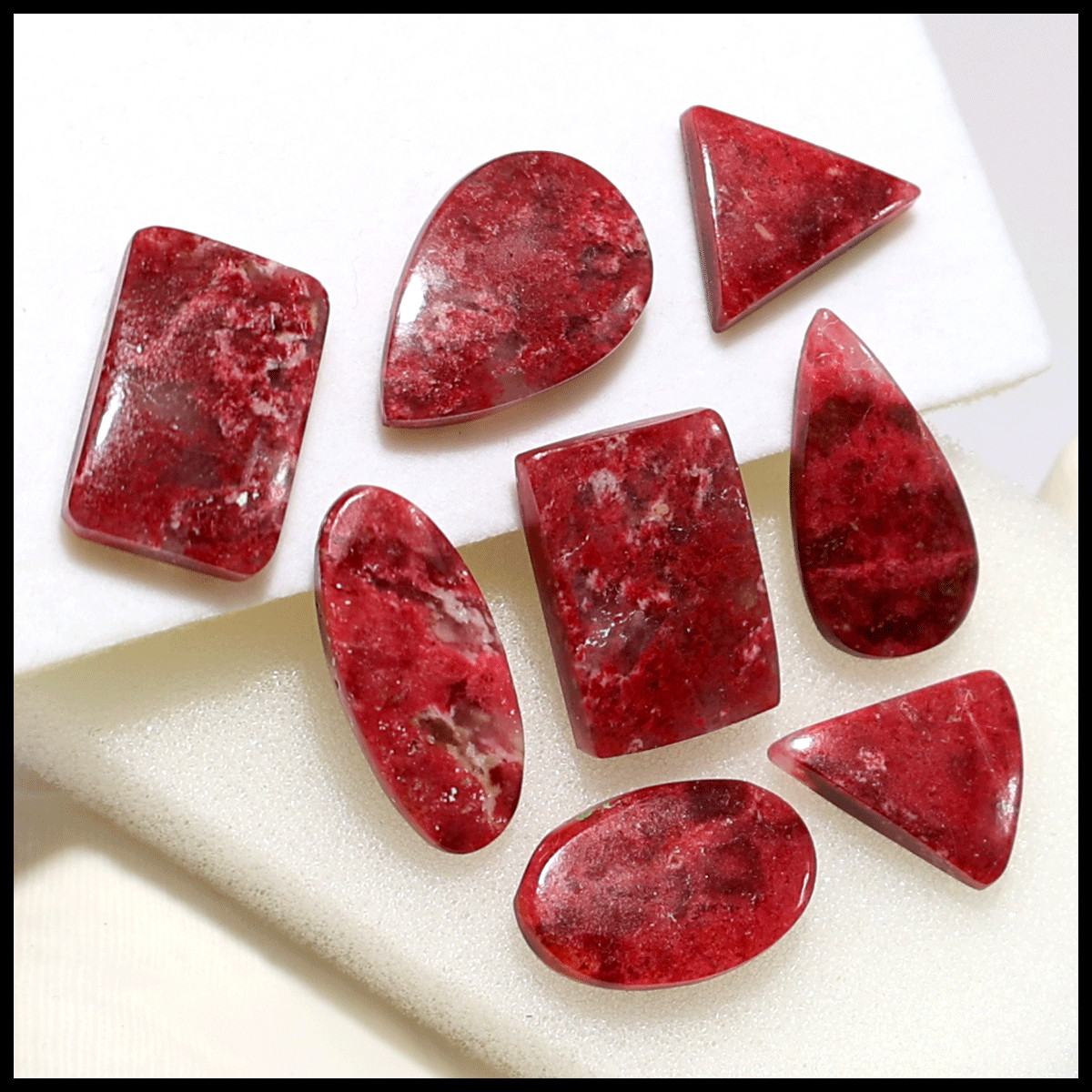 8 PC Natural Thulite Hi-Quality 16.2mm-24.7mm Mix Cabochon Loose Gemstones Lot