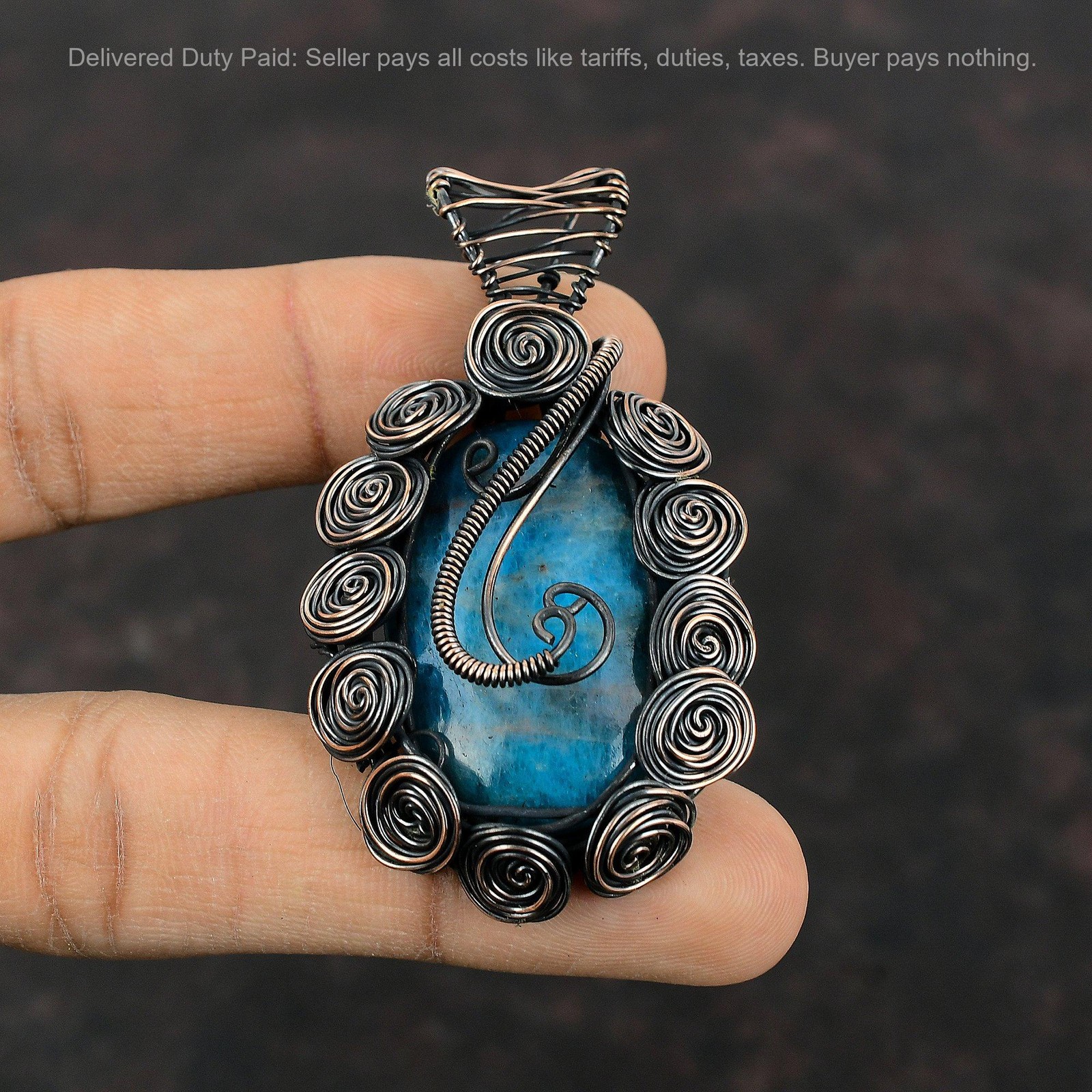 Neon Apatite Gemstone Wire Wrapped Flower Handcrafted Trendy Wife Pendant Copper