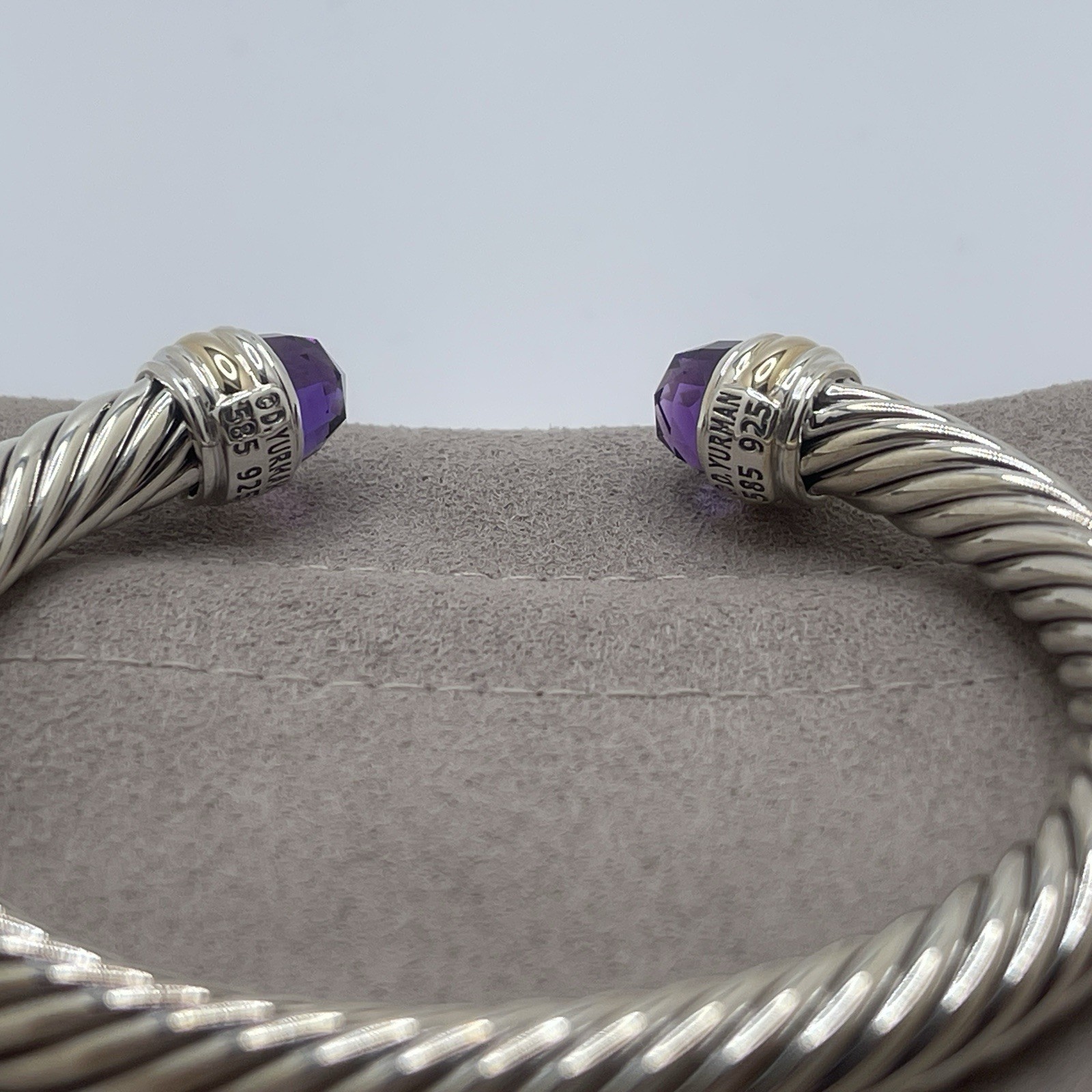 David Sterling Silver 7mm Amethyst and 14K Gold Cable Cuff Bracelet