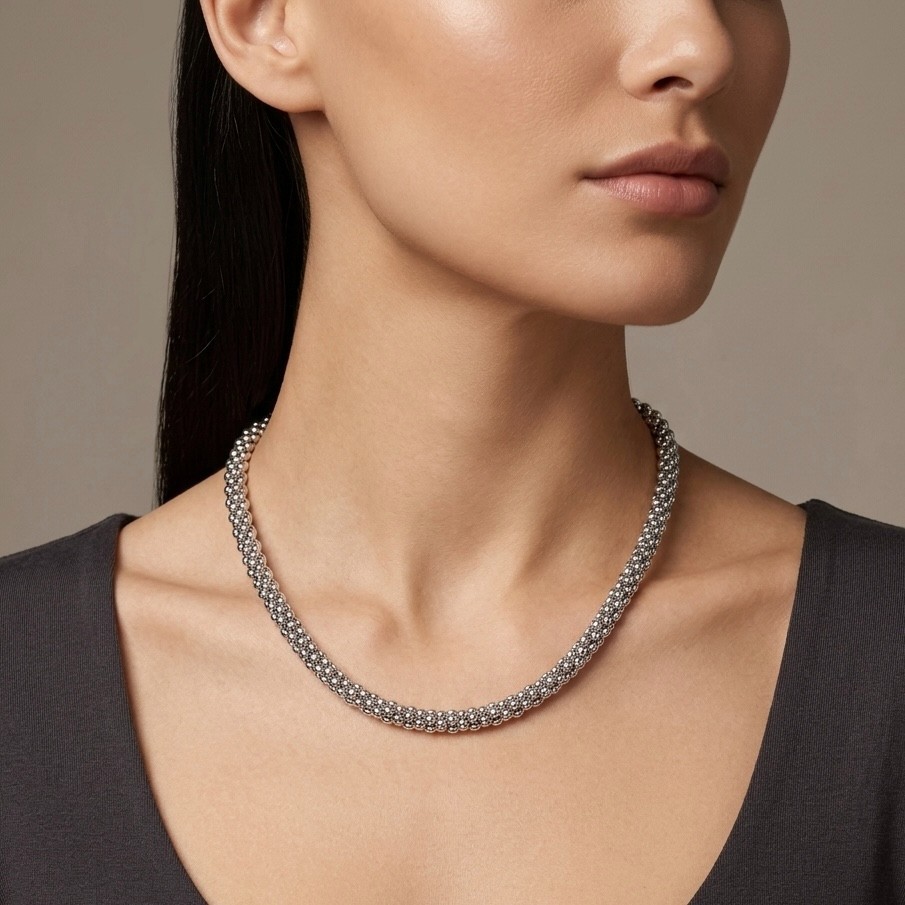 Bold Round Popcorn Coreana Chain Necklace Stainless Steel QVC