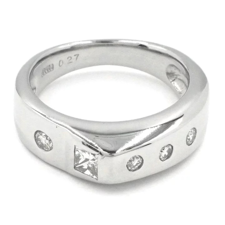 0.27ct Princess Cut Diamond Dots Ring Pt900 Platinum Pinky Ring 6.3g