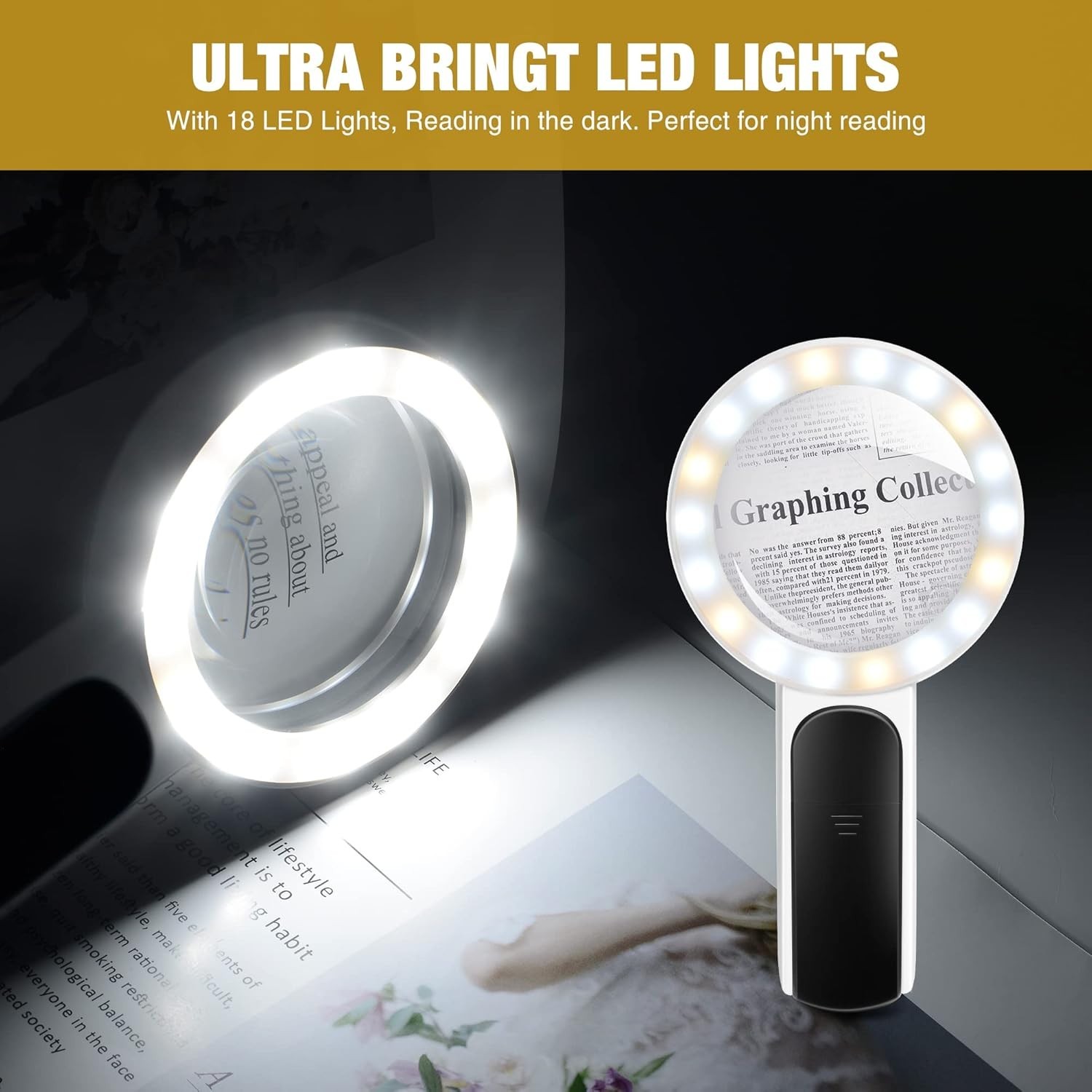 Portable LED Magnifying Glass for Seniors – 3 Lighting Modes for Optimal Reading