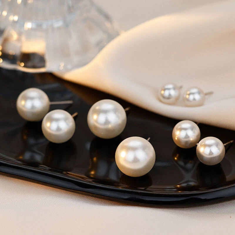 925 Sterling Silver Genuine Freshwater White Pearl Stud Earrings Gift for Women