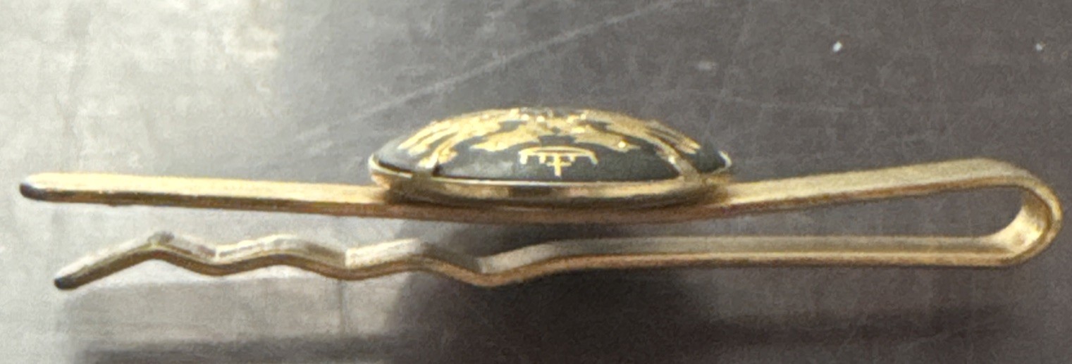 Vintage Tie Clip 2.5″ Gold Double-Headed Eagle with Crown and Crest Damascene