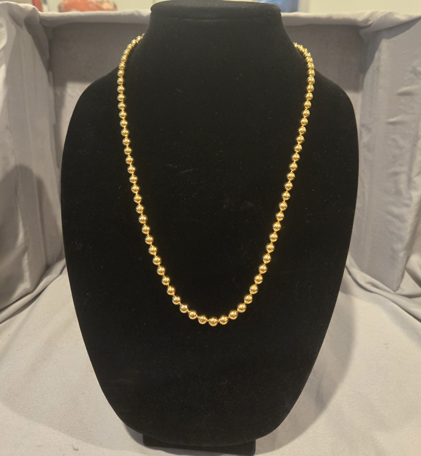Gold Tone Metal Ball/Bead Chain Beaded Necklace with Lobster Clasp