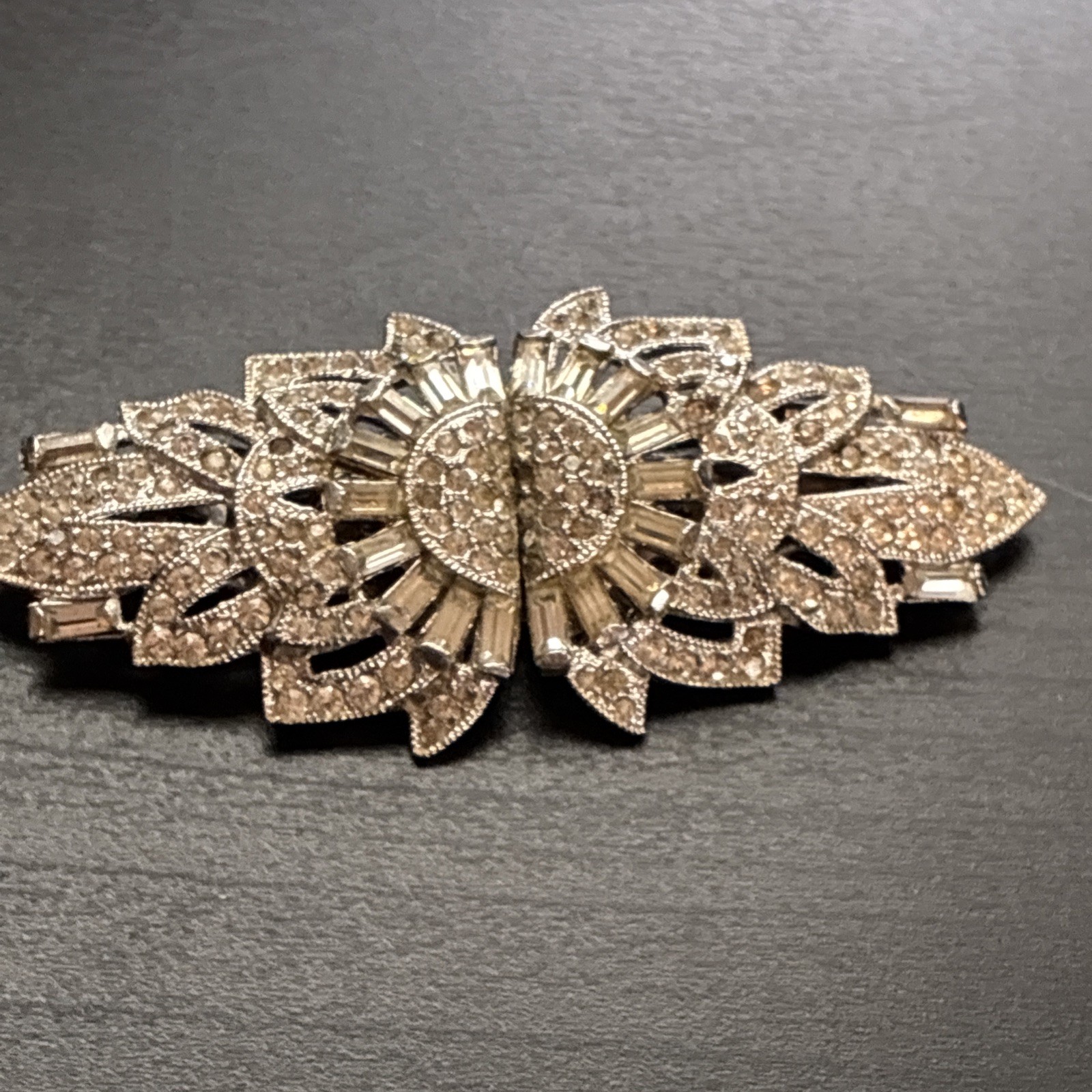 Vintage Coro Duette Rhinestone Baguette Sunburst Convertible Dress Clip Brooch