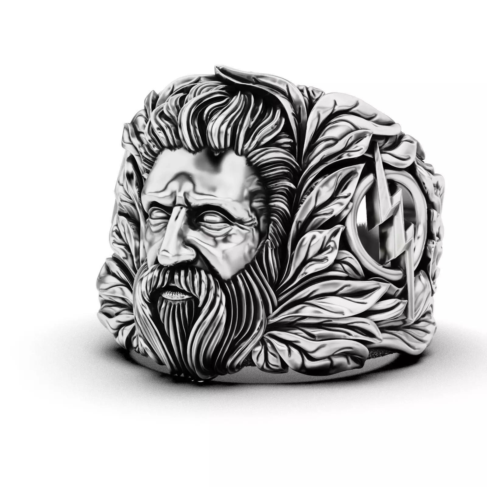 Oxidized Men’s God Zeus & Lightning Gothic 925 Sterling Silver Statement Rings