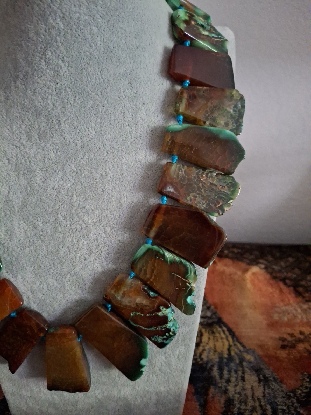 Lucas Lameth LUC CN Signed SS925 Turqouis Agate Large Bib Beautiful Necklace Vtg