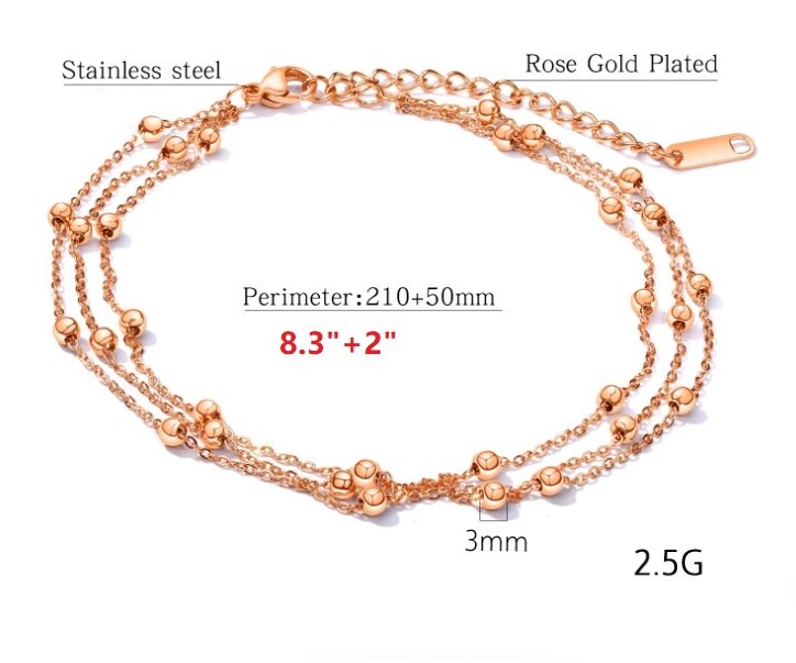 10″ Elegant Women Stainless Steel Anklets Smooth Bead Chain Ankle Bracelet PE13
