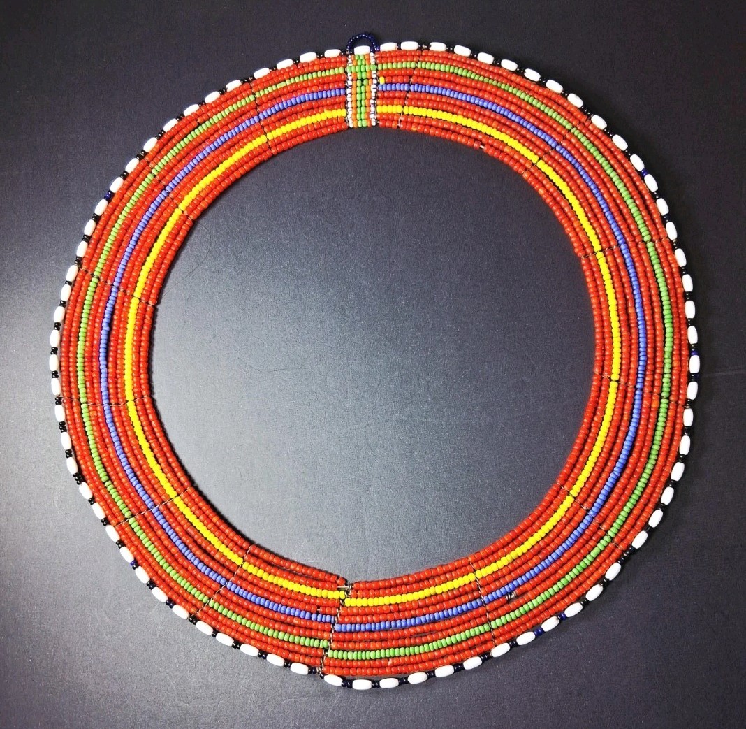 African Maasai Tribal Beaded Ceremonial Collar Necklace Kenya Vibrant Colors 12″