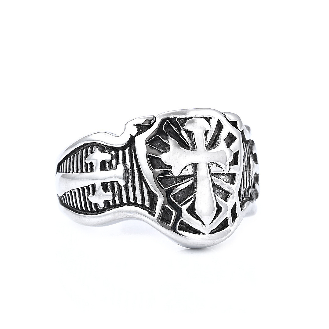 Cross Religious Ring Shield Men’s Ring Personality Punk Trend Gold Silver