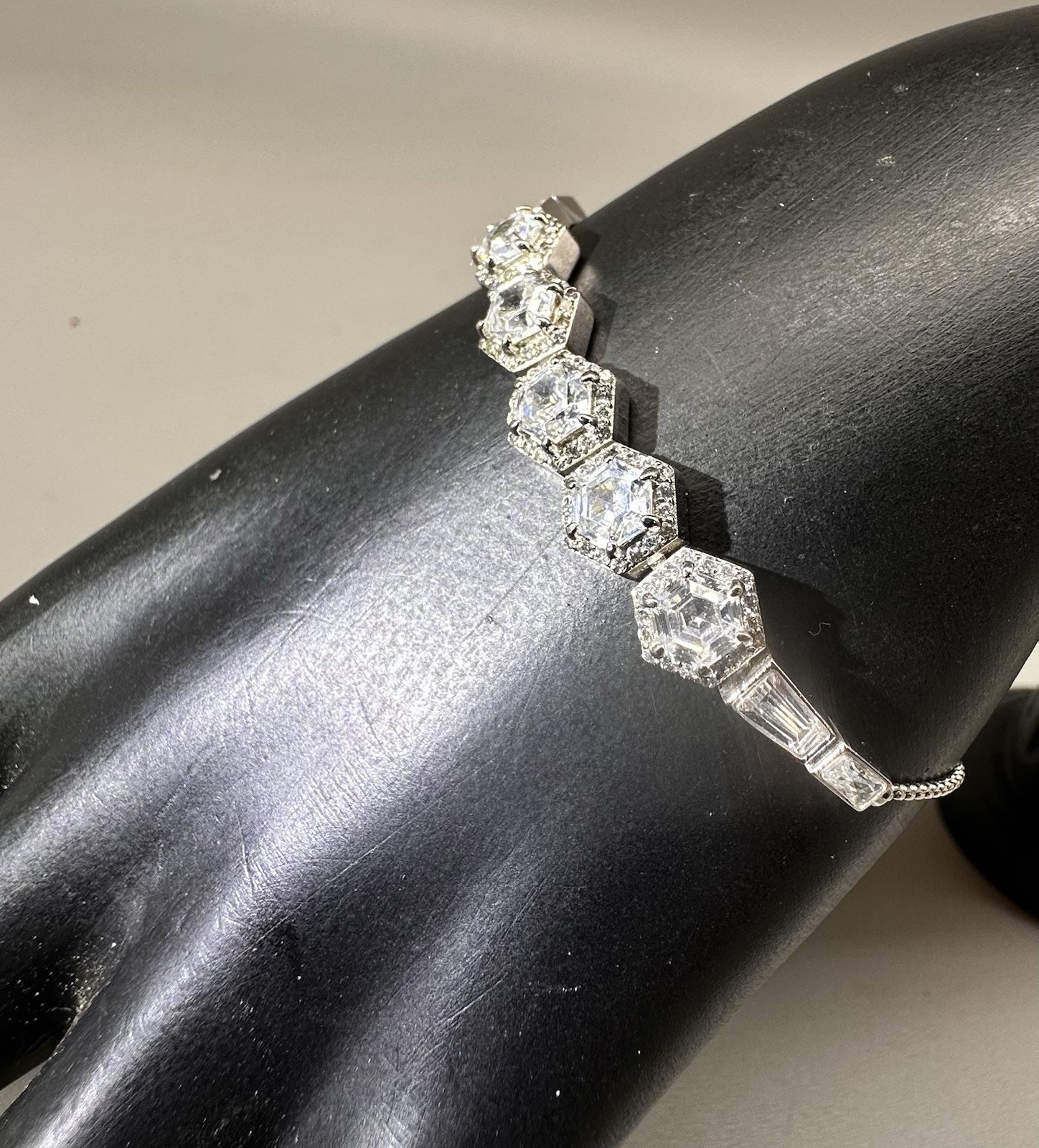 HENRI BENDEL Crystal Adjustable Slider Bracelet Rhodium Plated