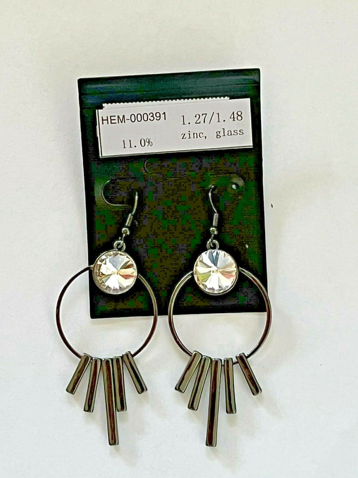 ER5497 UNIQUE GUN METAL GRAY TASSEL GLASS DANGLE HOOK EARRINGS