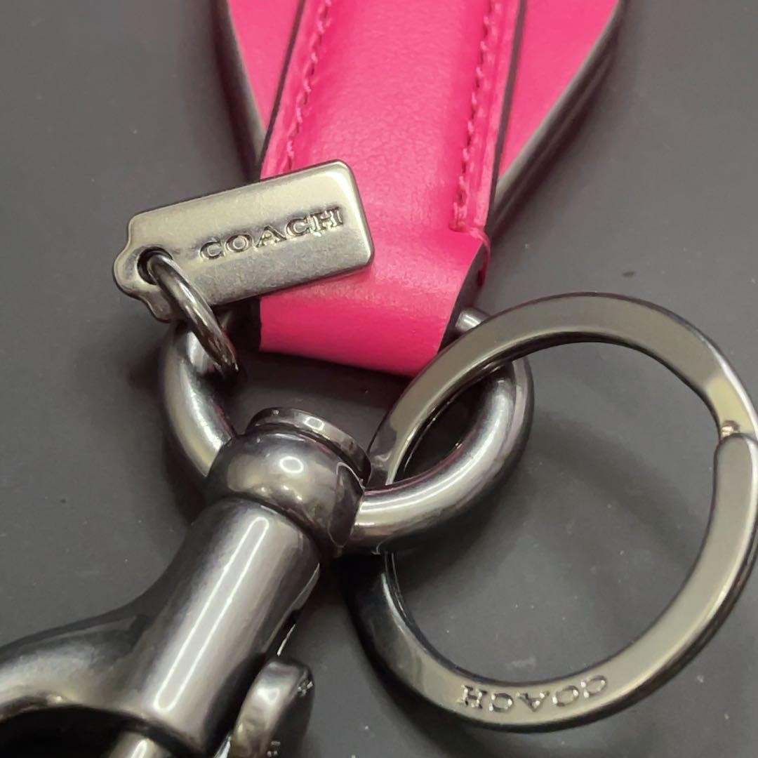 COACH Pink Leather Keychain Strap Bag Charm Metal Details 24cm Used