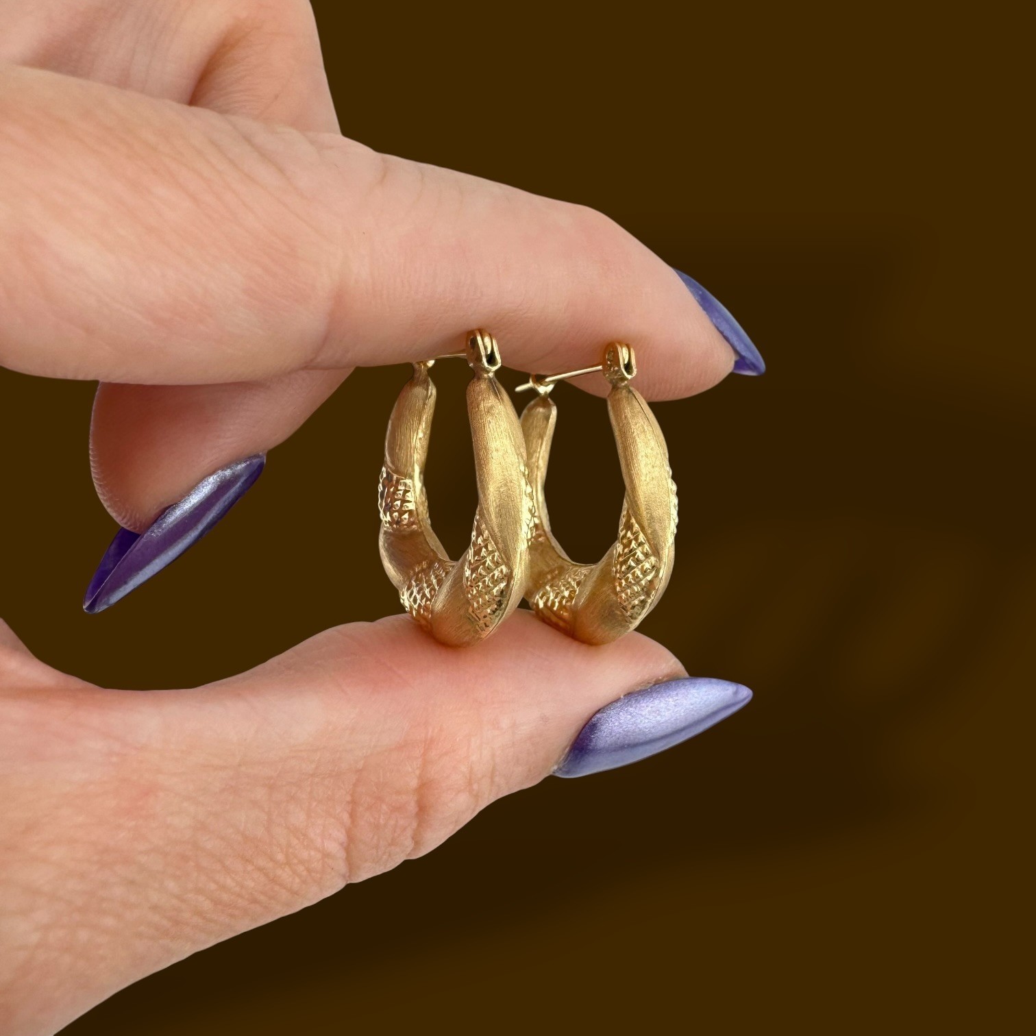 Vintage 14K Yellow Gold Textured Hoop Earrings 22.5mm