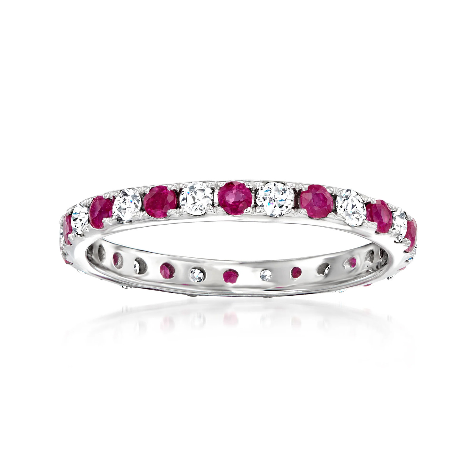 0.70 ct. t.w. Ruby and .50 ct. t.w. Diamond Eternity Band in 14kt White Gold